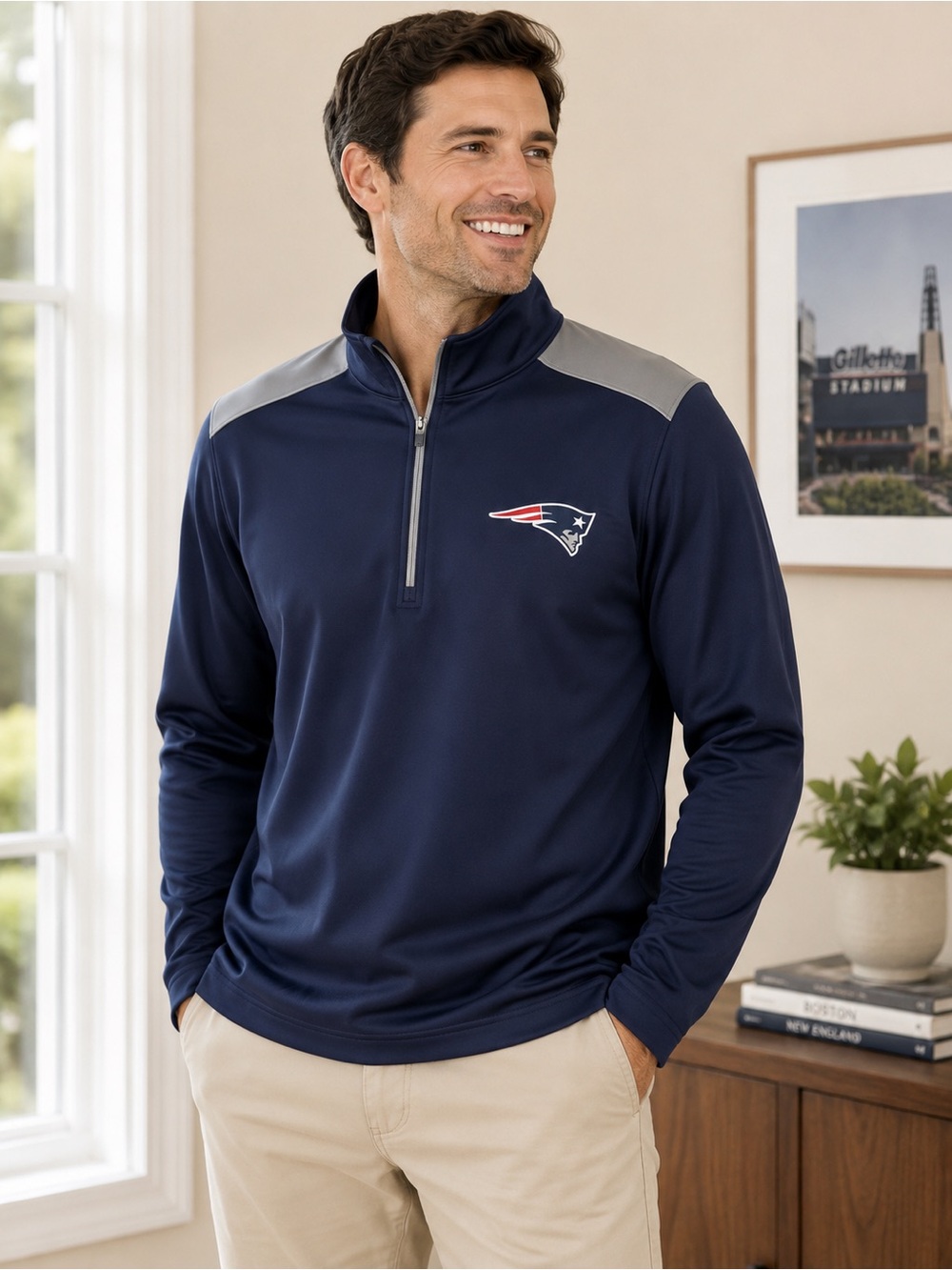 NFL Team Apparel Men's Navy Quarter-Zip Pullover